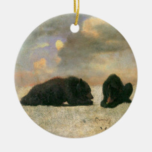 Vintage Djur, Grizzlybjörnar av Albert Bierstadt Julgransprydnad Keramik