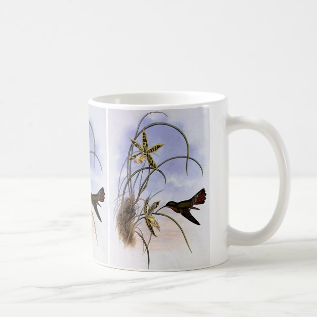 Vintage Djur, Hummingbird Orchid Flowers Kaffemugg (Höger)