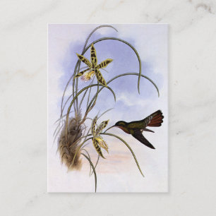 Vintage Djur, Kolibri Fågel Orkidé Blommor Visitkort