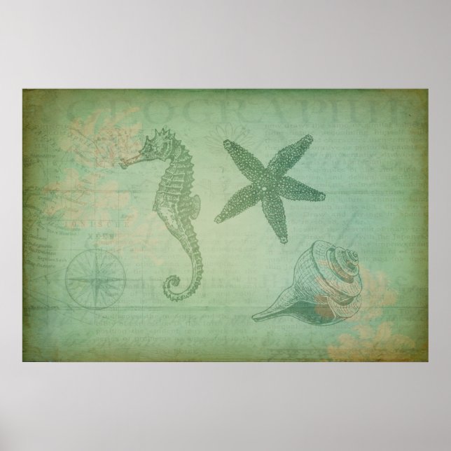 Vintage Djur och kanaler i hav Poster (Framsidan)