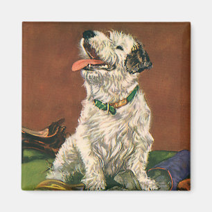 Vintage Djur, Söt Terrier Valp Tuggar på Skor Magnet