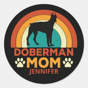 Vintage Doberman Hund Mamma Solnedgång Personlig Runt Klistermärke