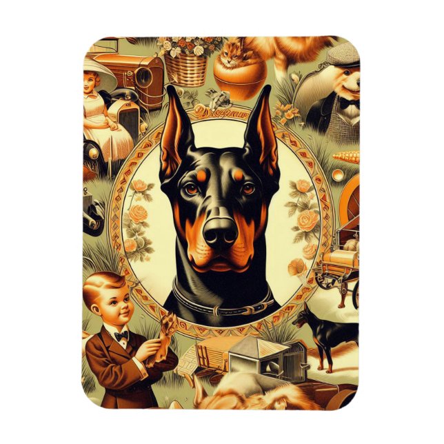 Vintage Doberman Illustration Magnet (Vertikal)