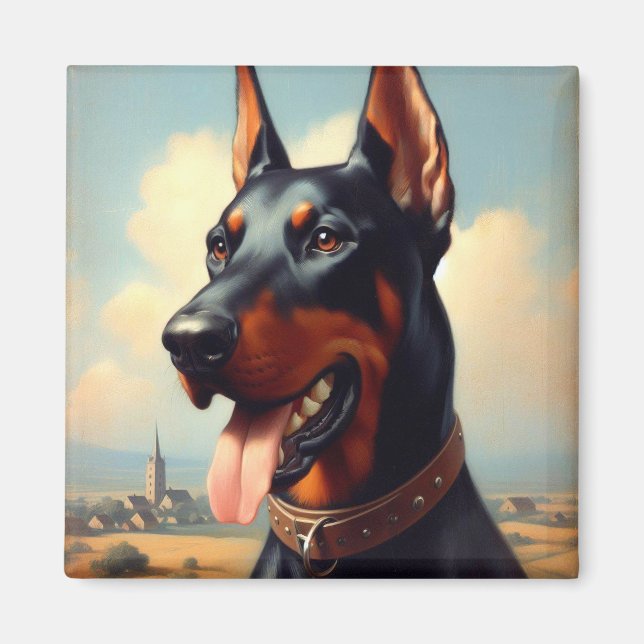 Vintage Doberman Painting Magnet (Framsidan)