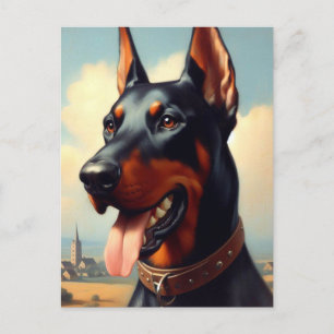 Vintage Doberman Painting Vykort