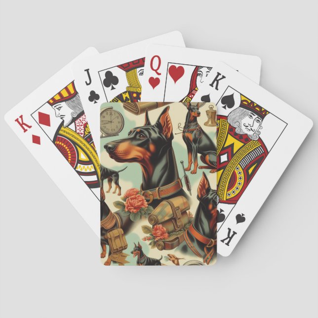 Vintage Doberman Sömlös målning Casinokort (Baksidan)