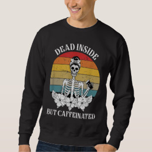 Vintage död innanför men koffeinfri Skeleton Kaffe Lång Ärmad Tröja