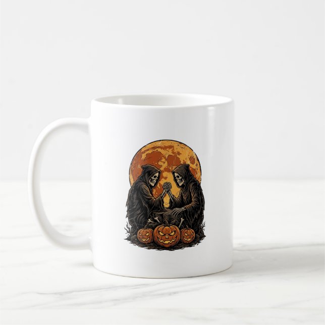 Vintage Döden Halloween-pumpa Vektor Design Kaffemugg (Vänster)