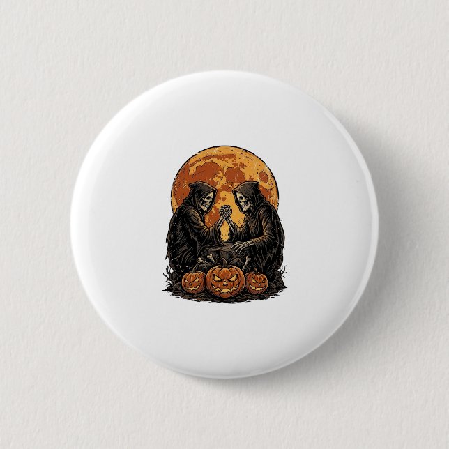 Vintage Döden Halloween-pumpa Vektor Design Knapp (Framsida)