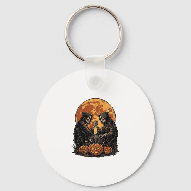 Vintage Döden Halloween Pumpa Vektor Design Nyckelring (Framsida)