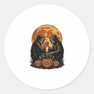 Vintage Döden Halloween Pumpa Vektor Design Runt Klistermärke