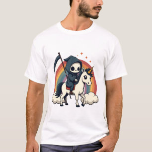 Vintage Dödens Åkande Enhörning Regnbåge Söt Gå T Shirt