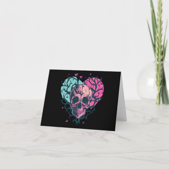 Vintage dödskalle hjärta & grenar kort (Framsida)