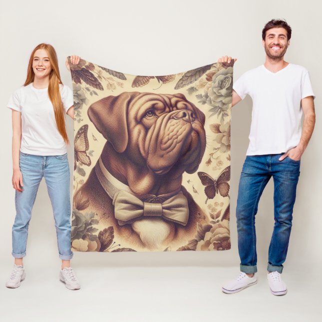 Vintage Dogue de Bordeaux Illustration Fleecefilt (På plats)
