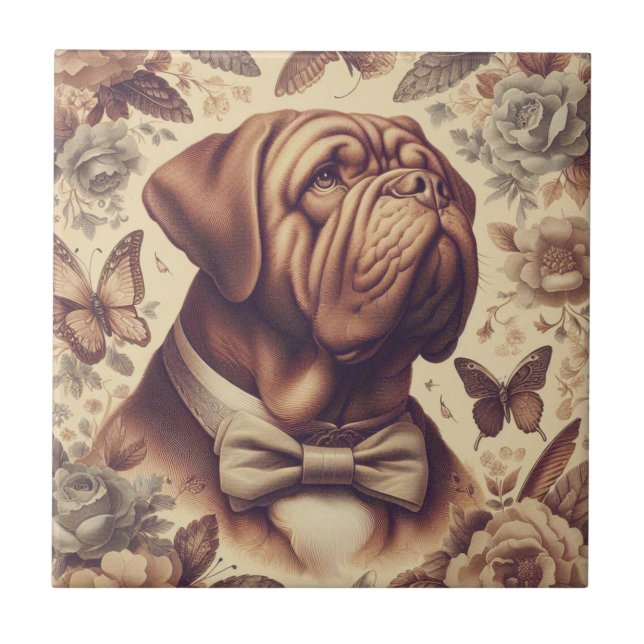 Vintage Dogue de Bordeaux Illustration Kakelplatta (Framsidan)