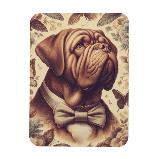 Vintage Dogue de Bordeaux Illustration Magnet (Vertikal)