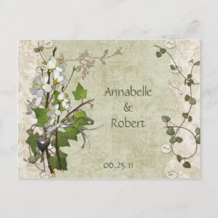 Vintage Dogwood Ivy Flowers Spara datum Meddelande Vykort