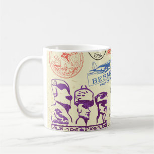 Vintage dokument Frimärke Decor-uppsättning Kaffemugg