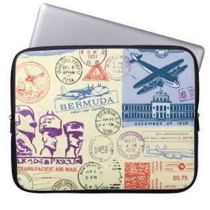 Vintage dokument Frimärke Decor-uppsättning Laptop Fodral