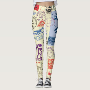 Vintage dokument Frimärke Decor-uppsättning Leggings