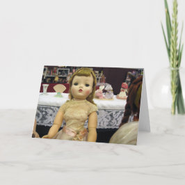 Vintage Doll in Beige Snöre Greeting Card - tomt Kort
