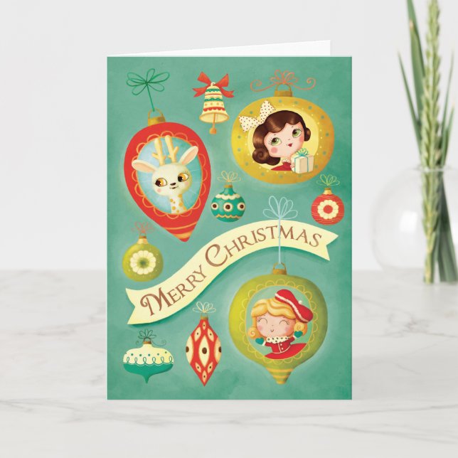 Vintage Dolls & Renar julhälsningskort Helgkort (Framsida)