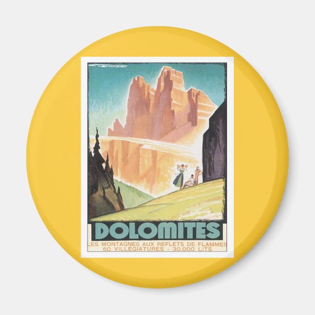 Vintage Dolomites Mountain Magnet (Framsidan)