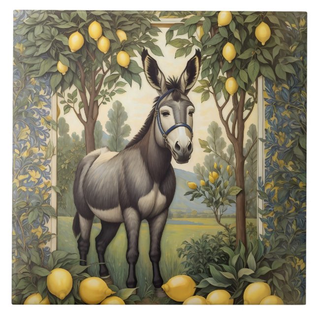 Vintage Donkey under Lemon Träd Kakelplatta (Framsidan)