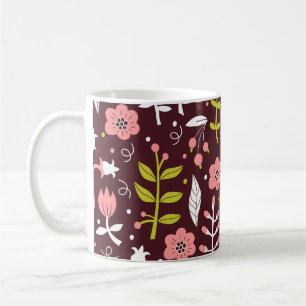 Vintage Doodle Blommigt Sömlös Mönster Kaffemugg