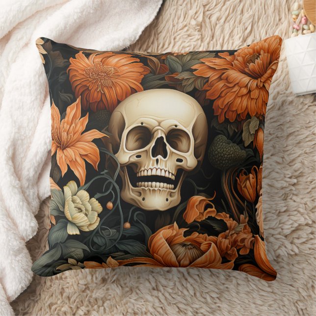 Vintage Döskallars Halloween Kudde (Filt)