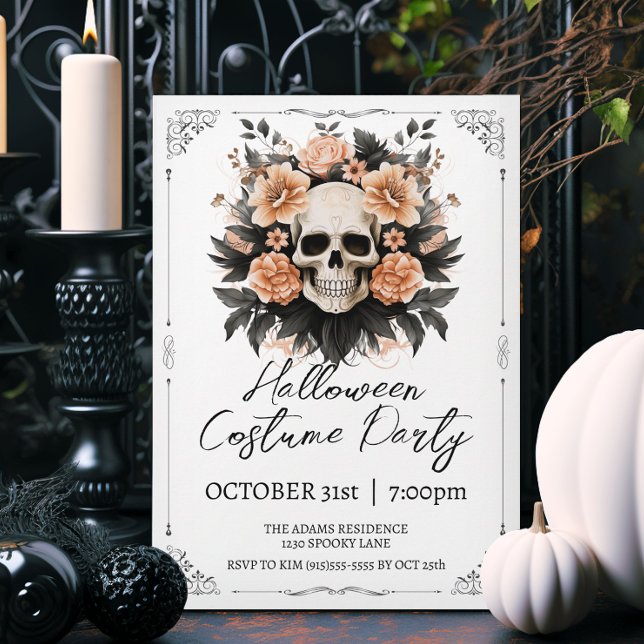 Vintage Döskalle Halloween Inbjudningar (Elegant vintage style Halloween party invitations.)