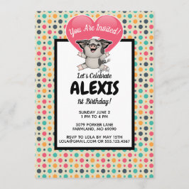 Vintage Dots Piggy Födelsedagsfest Photo Inbjudan