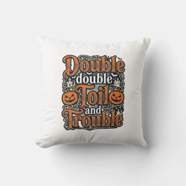 Vintage Double Toil Trouble Halloween Tröja Design Kudde (Framsida)