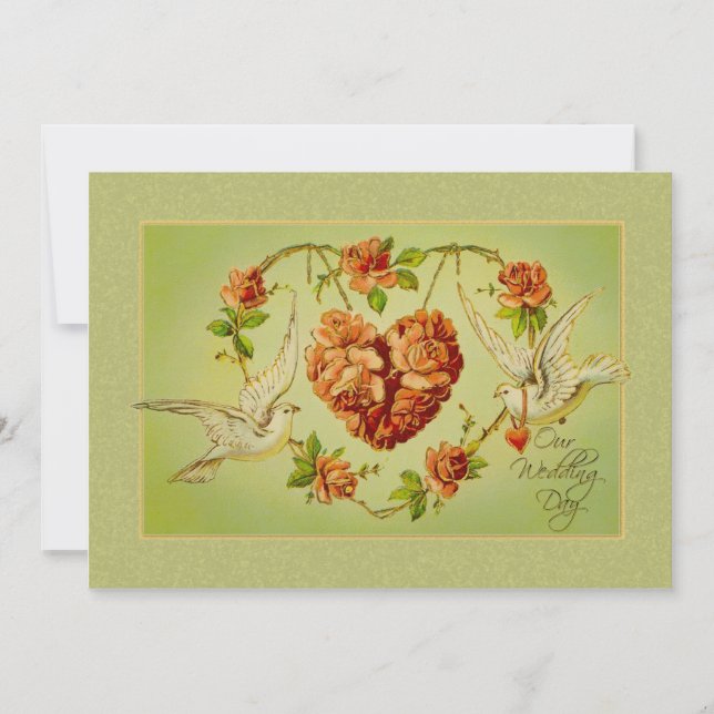 Vintage Dove Rose Heart Bröllopsinbjudan Sommar Inbjudningar (Framsida)