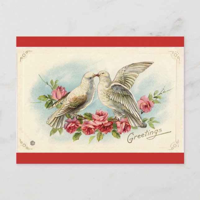 Vintage Doves Valentine Vykort (Framsida)