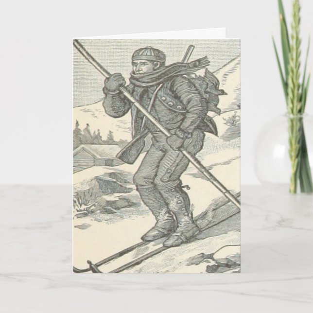 Vintage Downhill Skiier Skiing Winter-jul Helgkort (Framsida)