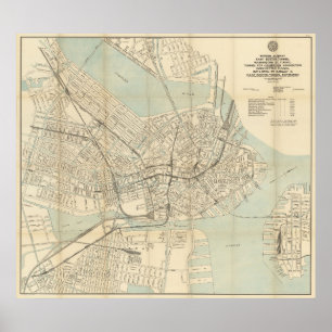 Vintage Downtown Boston Tunnelbanan Karta (1917) Poster