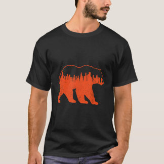 Vintage Downtown Chicago City Skyline Walking-Bear T Shirt