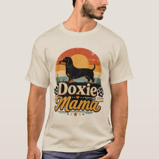 Vintage Doxie Mamma Retro Solnedgång Dachshund Hun T Shirt