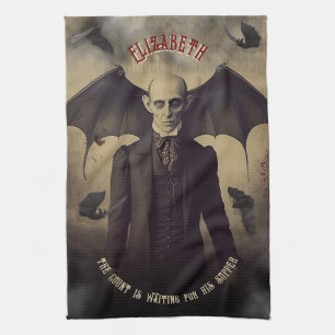 Vintage Dracula Gothic Horror Halloween Kökshandduk