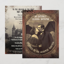Vintage Dracula Kissing Girl Halloween-inbjudan Vykort