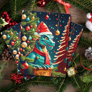 Vintage Dragon At Christmas ai Helg Vykort
