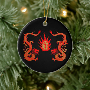 Vintage Dragon Helgdag Red and Black Julgransprydnad Keramik