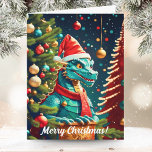 Vintage Dragon i julafton Kort<br><div class="desc">Den här AI-teckningen har en vintage med drake som firar jul.</div>