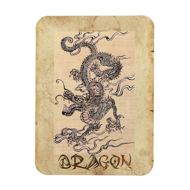 Vintage Dragon Japansk Art History Magnet (Vertikal)