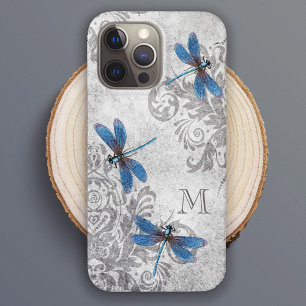 Vintage Dragonflies Grunge Damask med Monogram