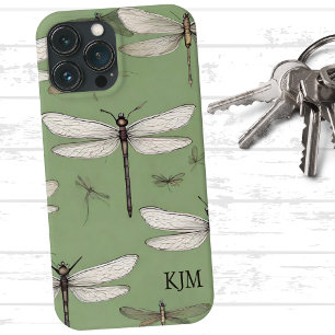 Vintage Dragonflies on Sage Grönt Monogram
