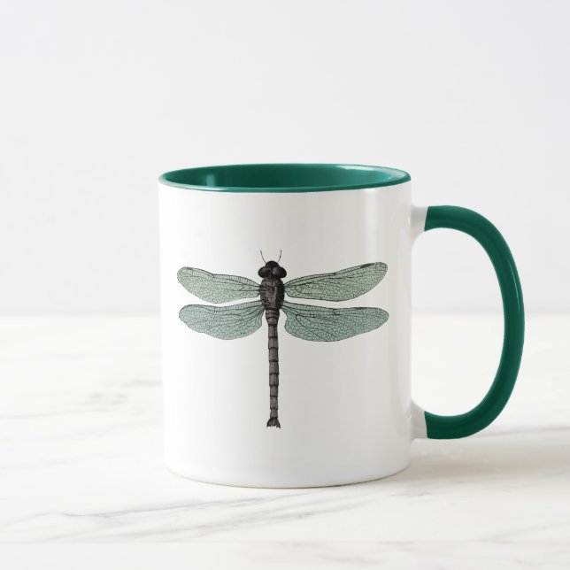 Vintage Dragonfly Antique Damselfly Grönt Vingar Mugg (Höger)