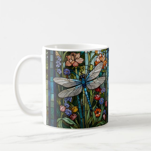 Vintage Dragonfly art blommigt botaniskt fläckglas Kaffemugg (Vänster)
