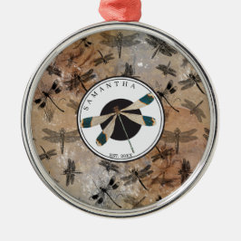 Vintage Dragonfly Distress Entomology Monogram Julgransprydnad Metall